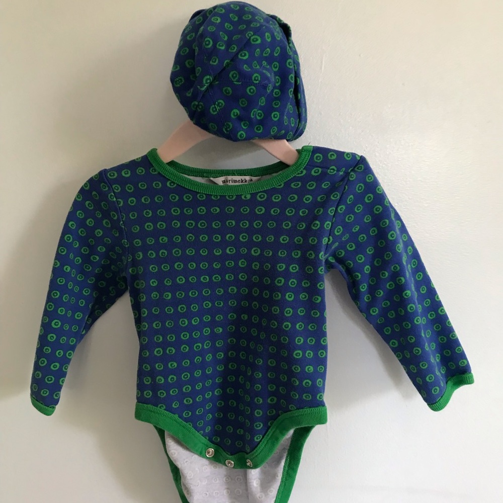 Set of Marimekko long sleeve onesie and hats